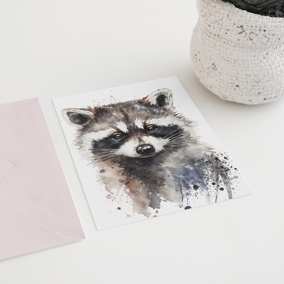 Cute Raccoon Watercolor Wall Art Illustration Print Poster Card Unframed - Picture 7 of 9